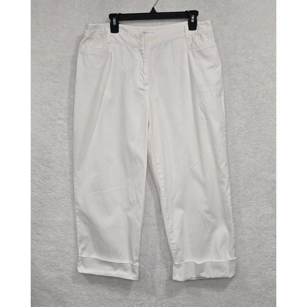 First Issue by LIZ CLAIBORNE Crop Capri Pants White Stretch Size 14 Cotton Blend